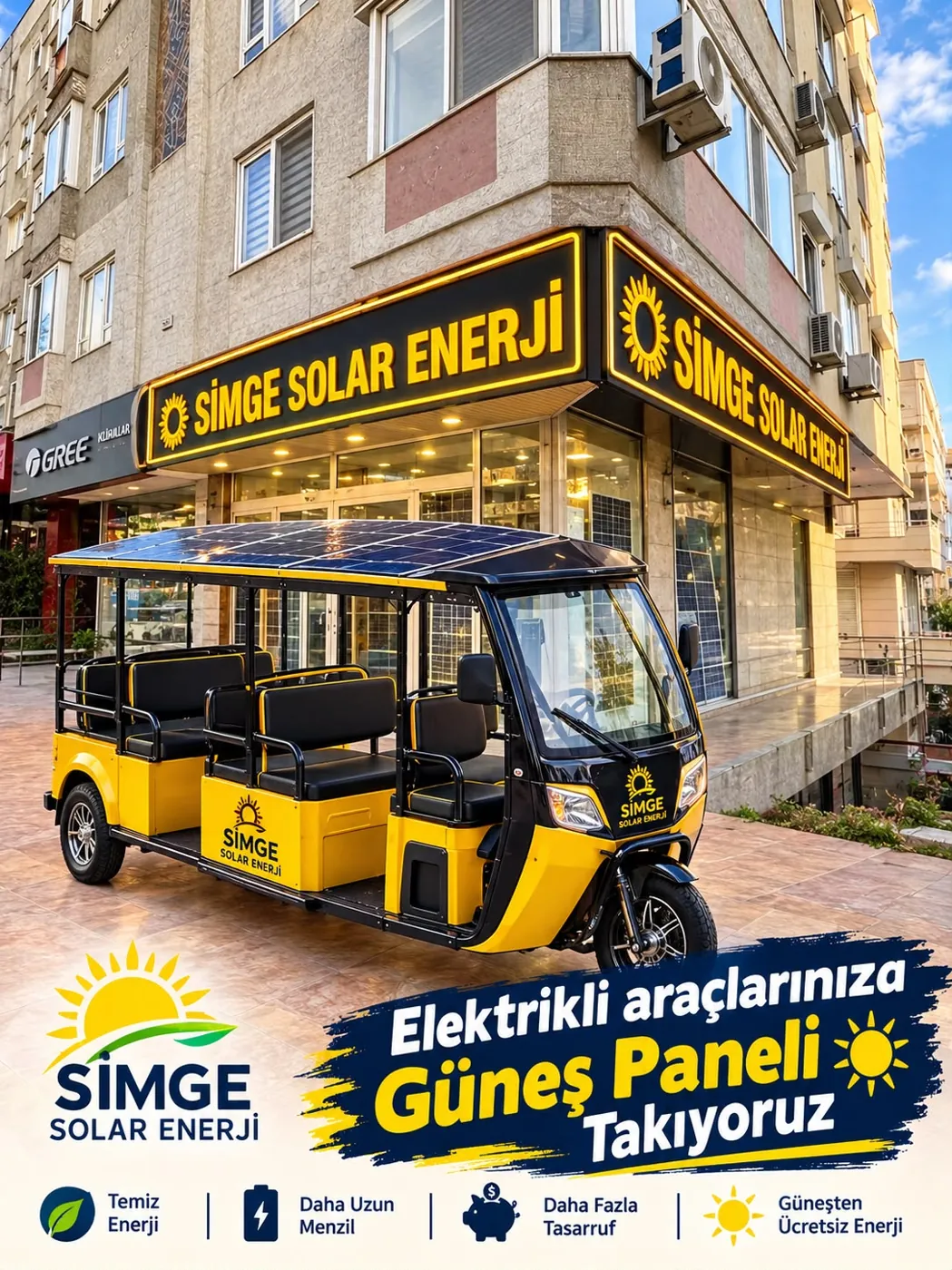 Simge Solar Enerji mağazası ve solar panelli elektrikli araç